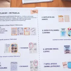 Instrukcja do gry "Tajne Misje" - plan gry i wskazówki do podchodów. Zawiera opisy zadań, miejsca ukrycia i fragmenty do zebrania.