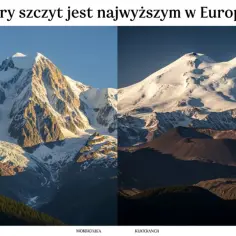 Dwa majestatyczne szczyty, jeden ośnieżony, drugi skalisty, rywalizują o miano najwyższego szczytu Europy.