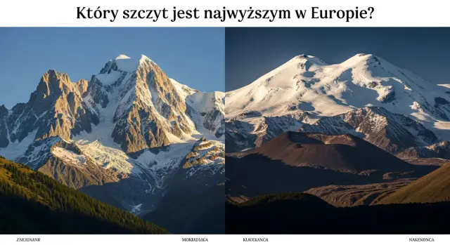 Dwa majestatyczne szczyty, jeden ośnieżony, drugi skalisty, rywalizują o miano najwyższego szczytu Europy.